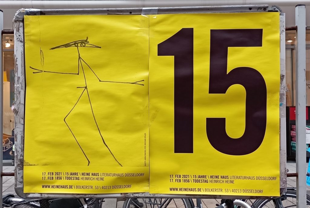 Plakat-Aktion zum 15jährigen Jubiläum der Literaturhandlung Müller & Böhm im Heine-Haus.
